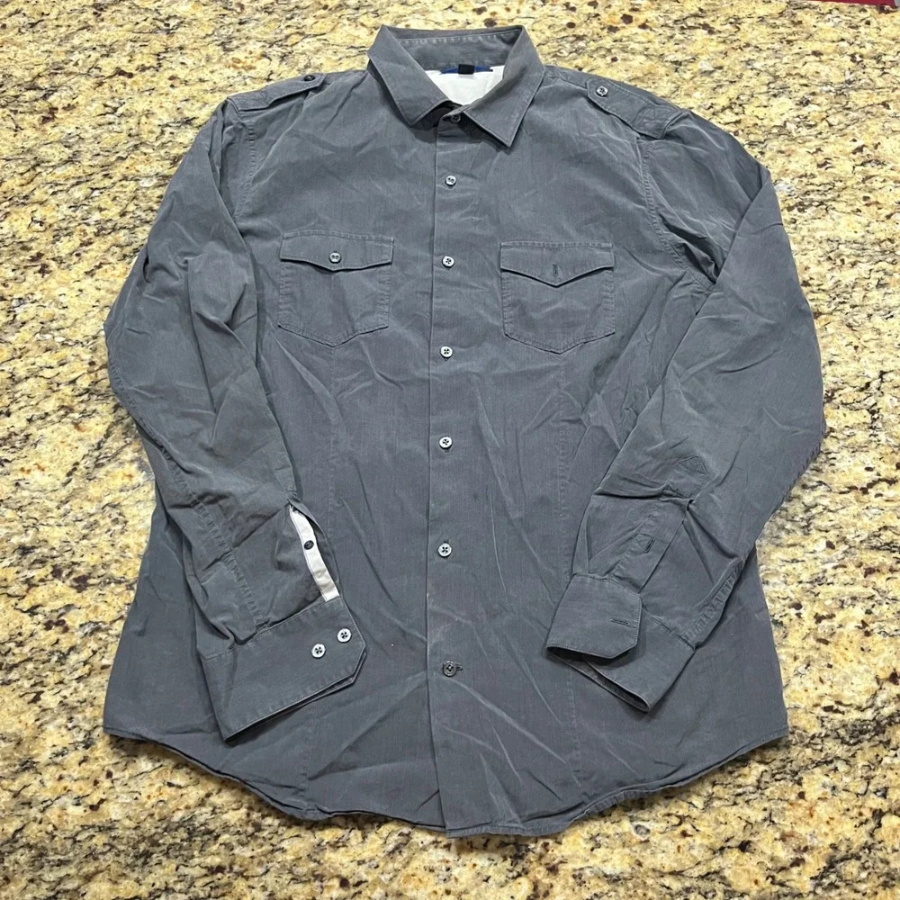 Banana Republic Slim Fit Shirt Mens Large 16-16.5 Gray Long Sleeve Button Down